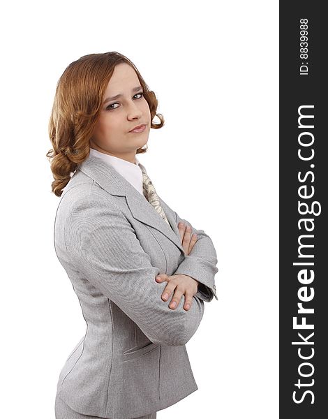 Successful business woman with a serious look on one's face. Beautiful girl wear glasses with pen. Business lady. Isolated over white background. Successful business woman with a serious look on one's face. Beautiful girl wear glasses with pen. Business lady. Isolated over white background.