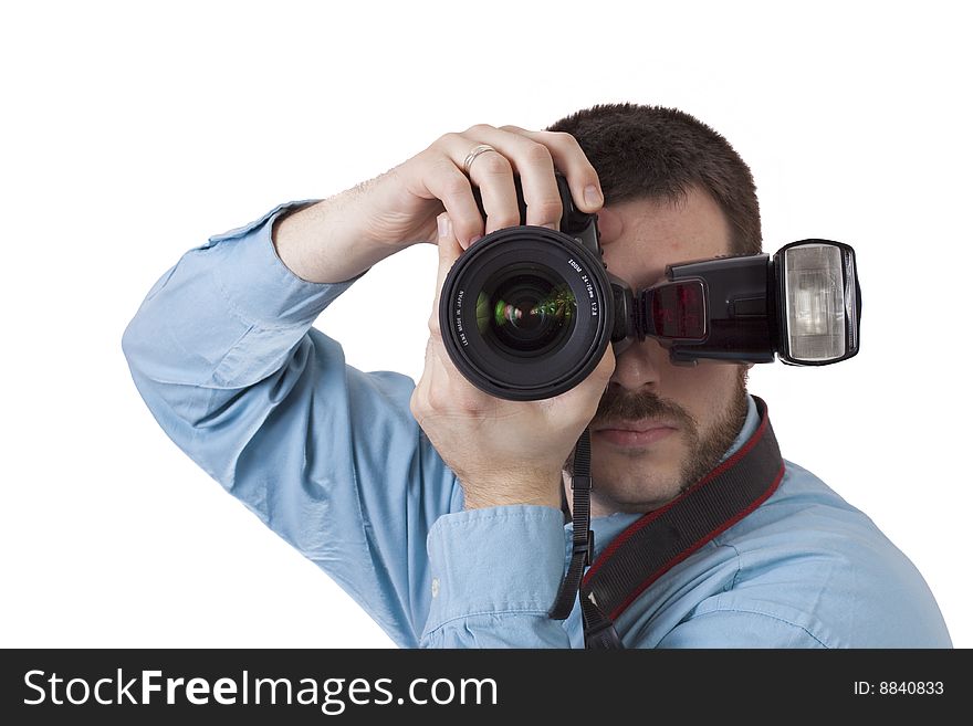 Man Shooting Portrait With Digital Camera