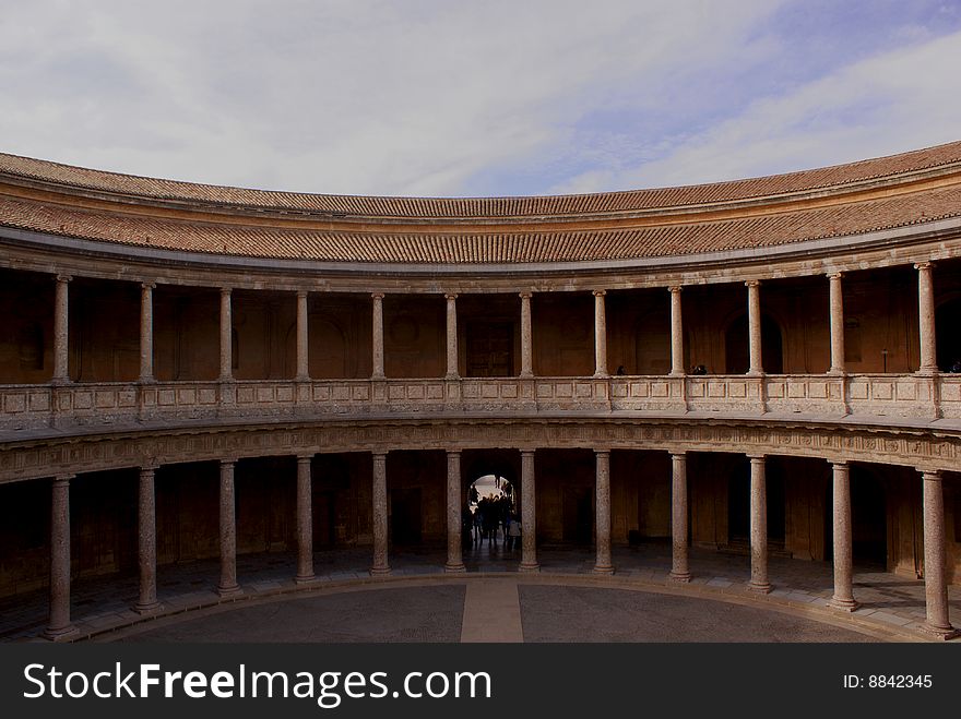 Patio of the palace that Carlos V built in the Alhambra. Patio of the palace that Carlos V built in the Alhambra