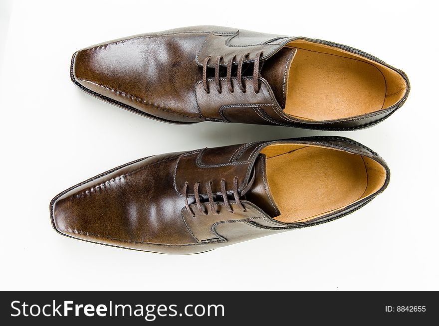 Brown leather male shoes, high angle view