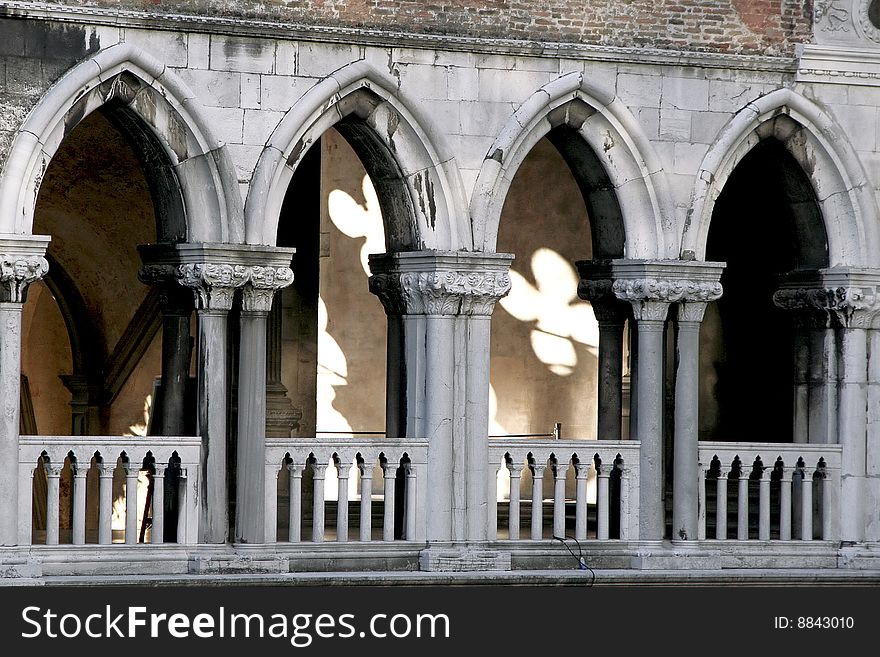 The columns of the palazzo in Venice near St. Mark's Square