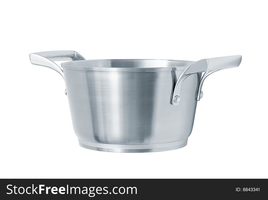 Modern steel saucepan on a white background