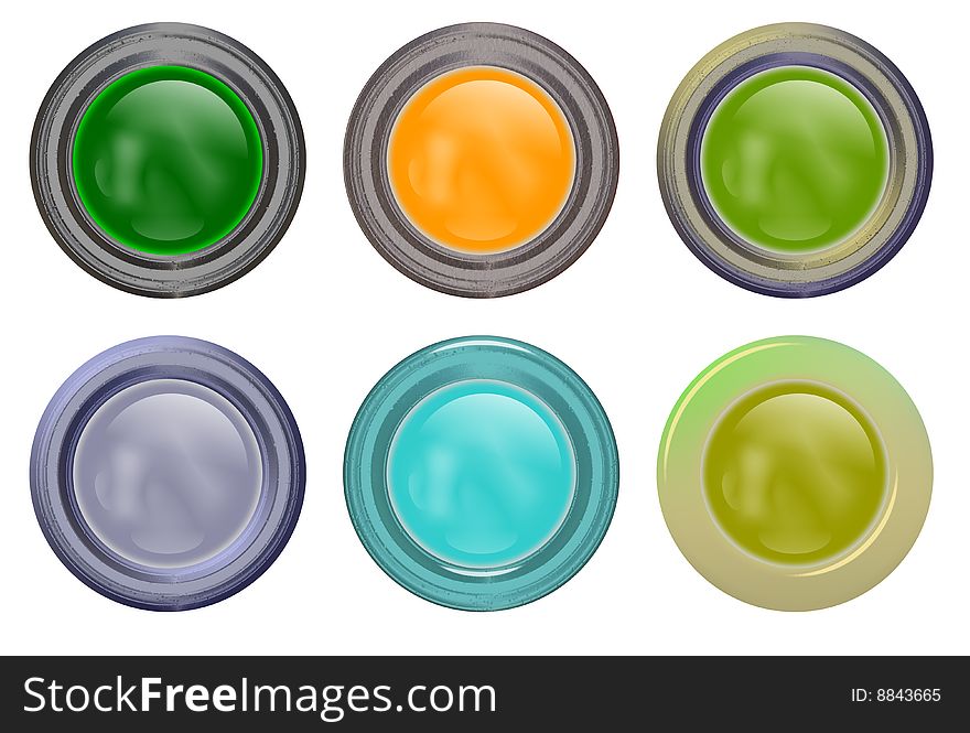 Some glassy round internet (or other purpose) buttons. Some glassy round internet (or other purpose) buttons