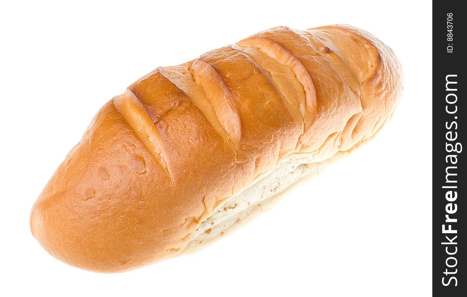 Close-up fresh long loaf, isolated on white