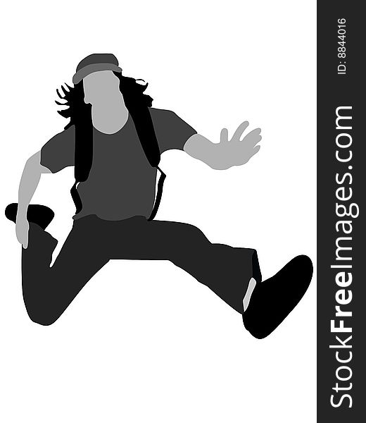 Casual man jumping in air on isolated background