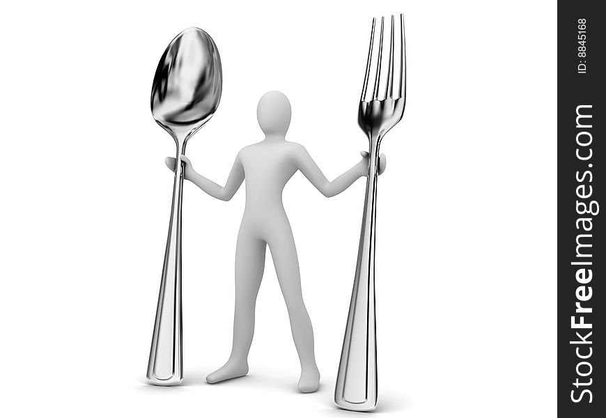 Person holding a spoon and fork. Person holding a spoon and fork