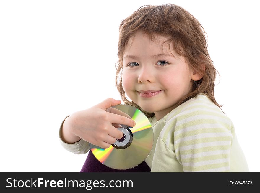 Little girl holding CD