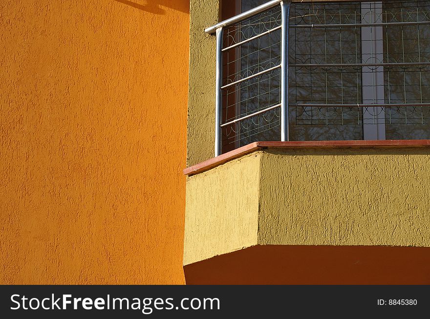 Details of the colorful facade of a hotel. Details of the colorful facade of a hotel