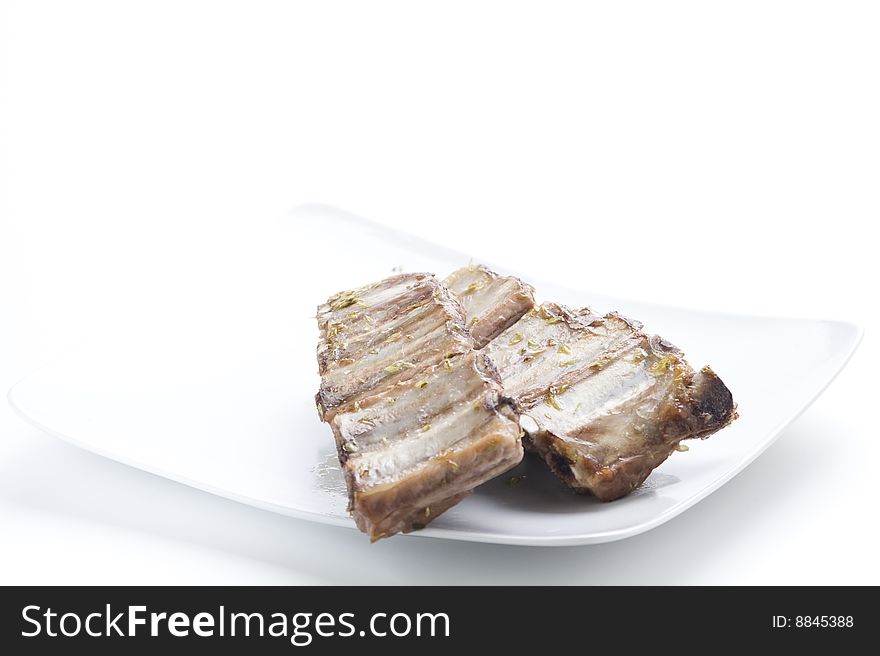 Fresh american ribs oregano bbq sausace isolated