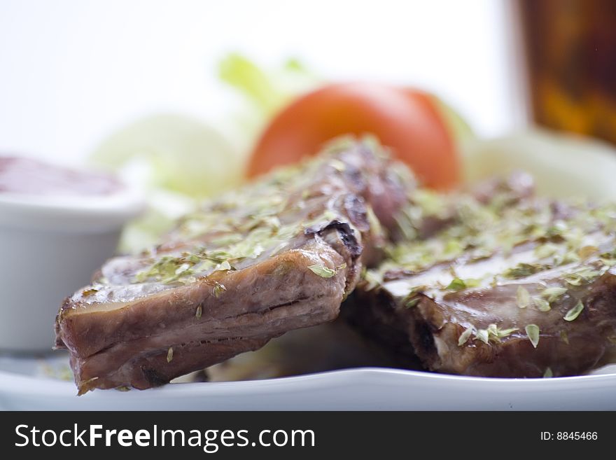 Fresh american ribs oregano bbq sausace isolated