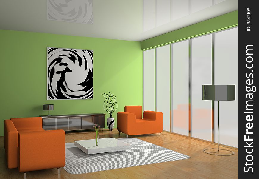 Modern interior of living room 3D