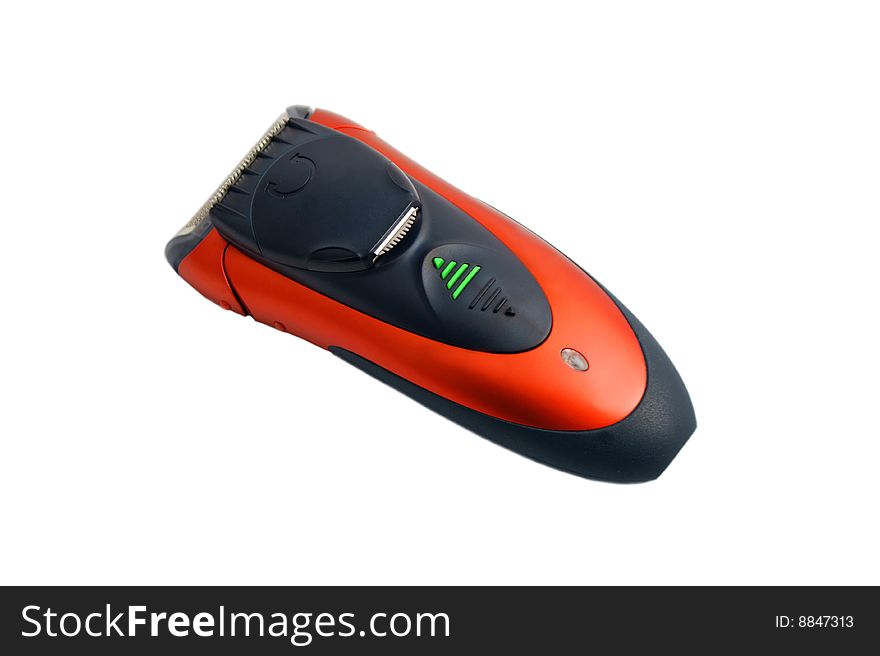 Red shaver on white background, isolated