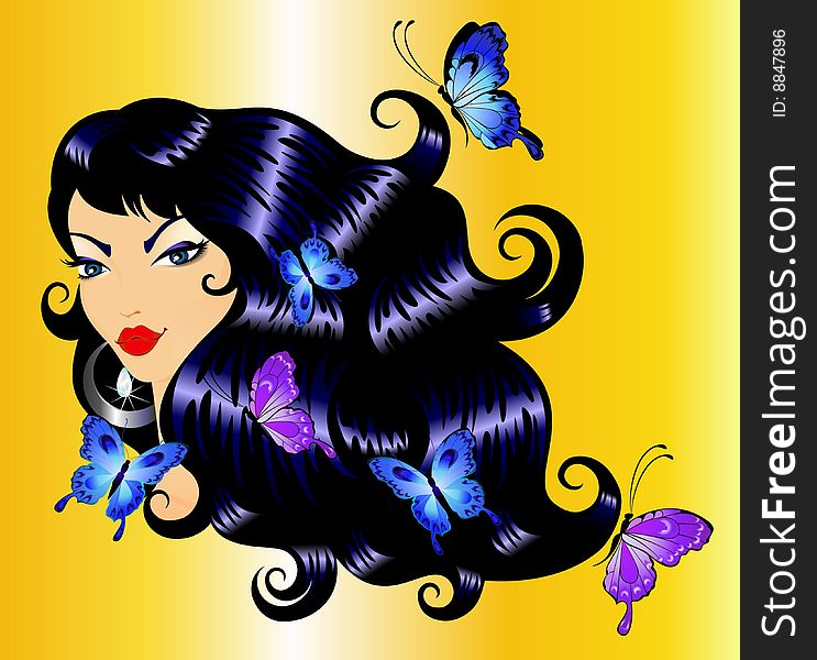 Portrait of the beautiful girl with butterflies for design