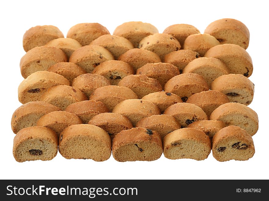 Crackers with raisin on a white background