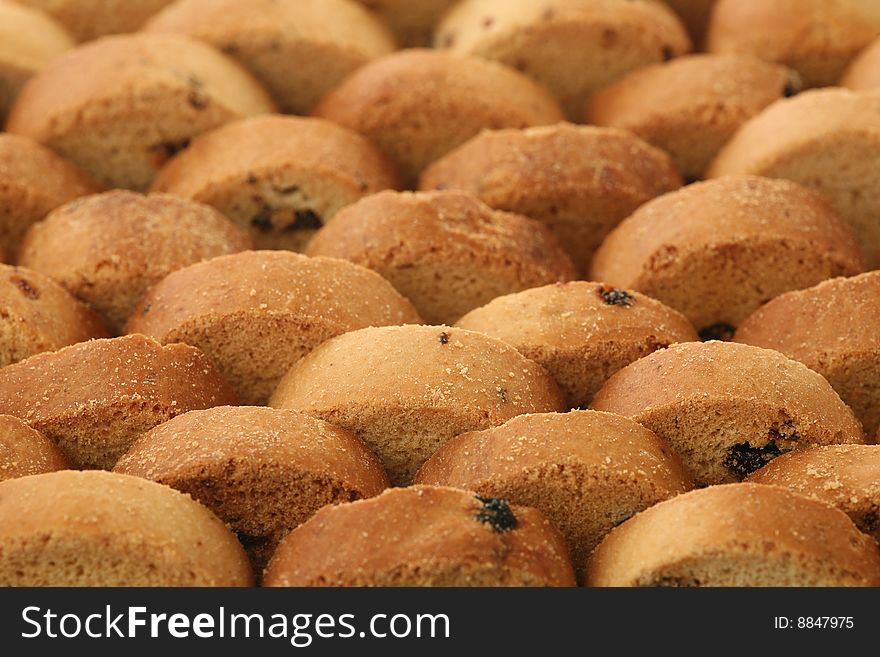 Tasty crackers with raisin. Background.