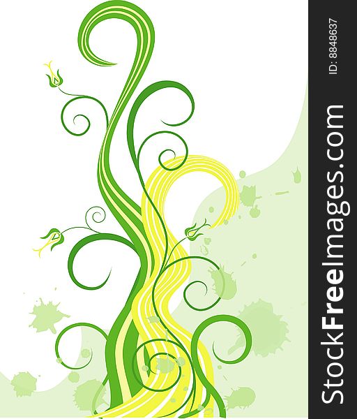 Vector floral background, green flowers and leaves