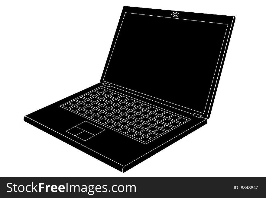 Laptop blueprint on white background, vector illustration