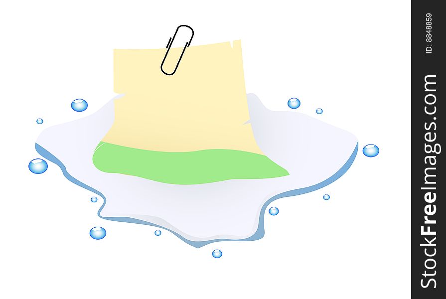Notepaper in water, vector illustration