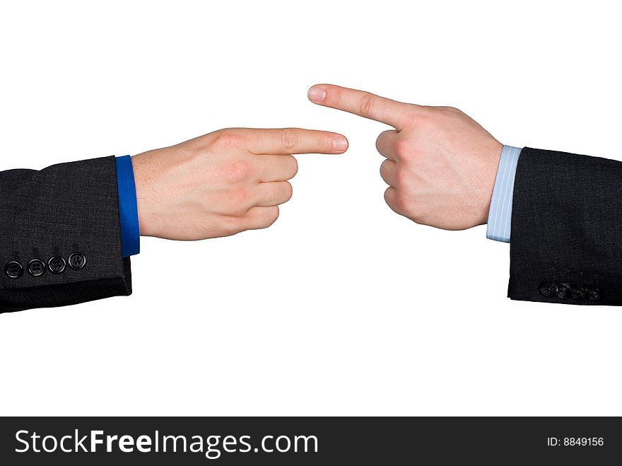 Two hands businessmen showing something isolated. Two hands businessmen showing something isolated