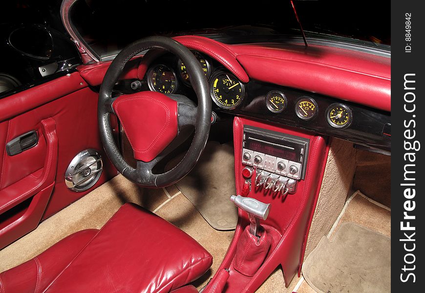 Vintage inside of a red car