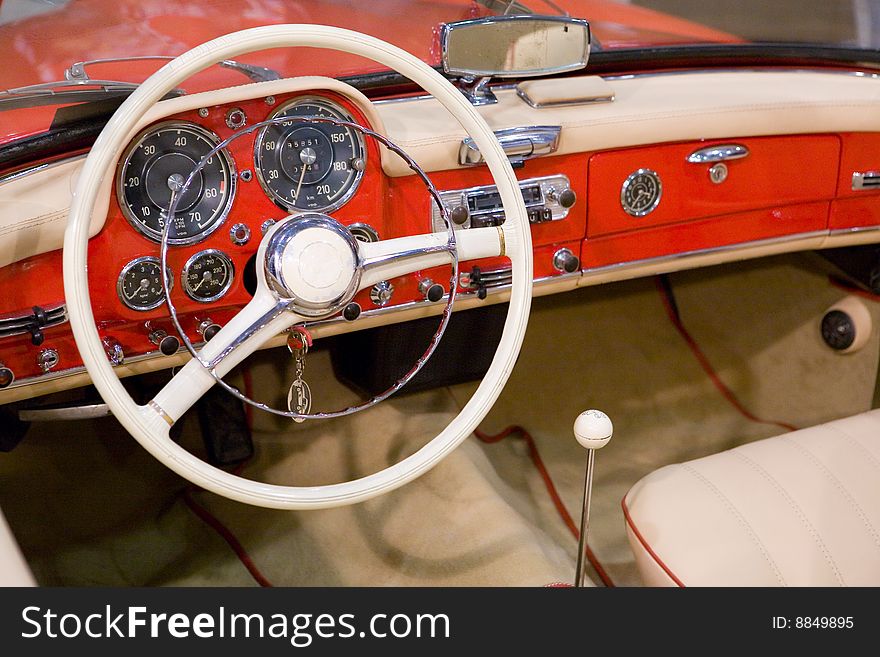 Vintage inside of a red car. Vintage inside of a red car