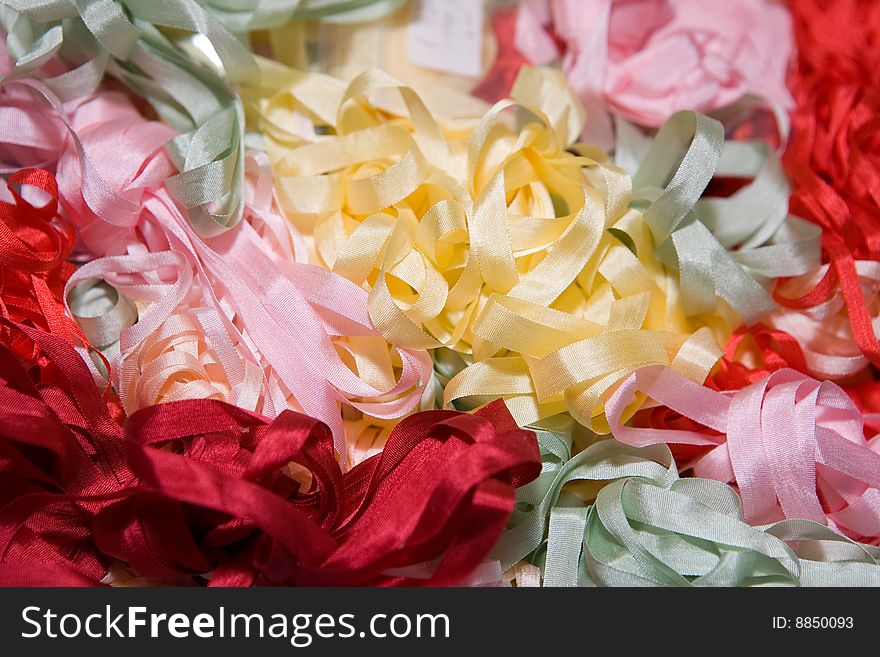 Background of decorative textile ribbons. Background of decorative textile ribbons