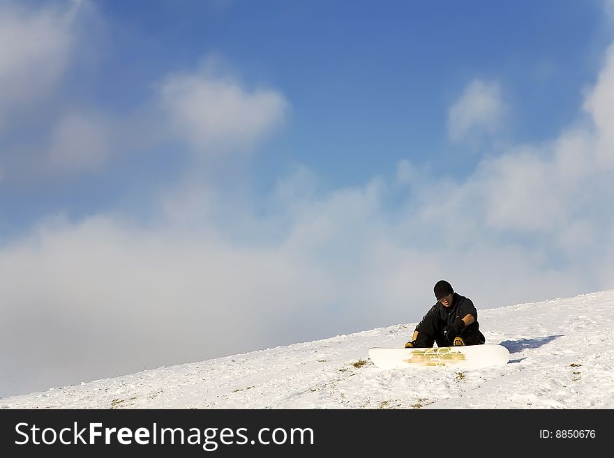 Blue sky with clouds in the background, white slope. Blue sky with clouds in the background, white slope