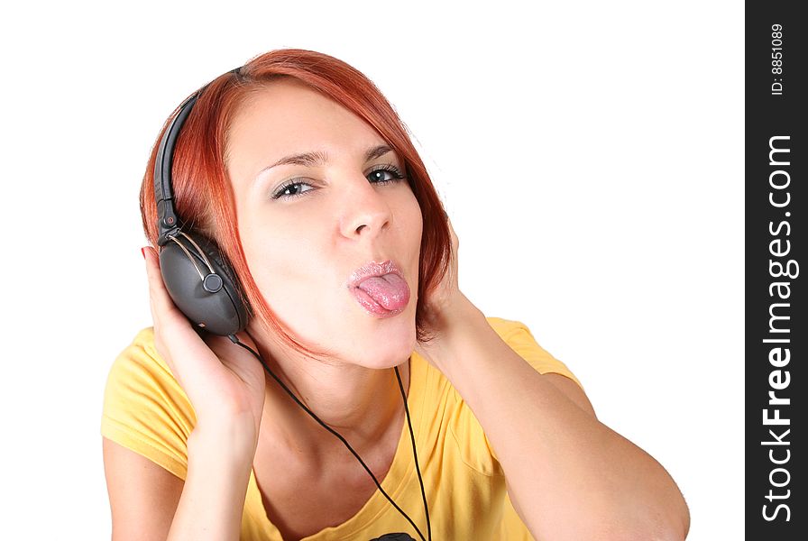 Funny colorful girl listening music. Funny colorful girl listening music