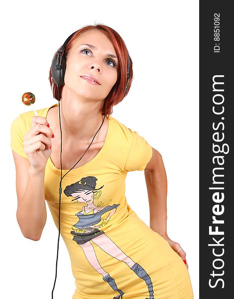 Fummy colorful girl listening music