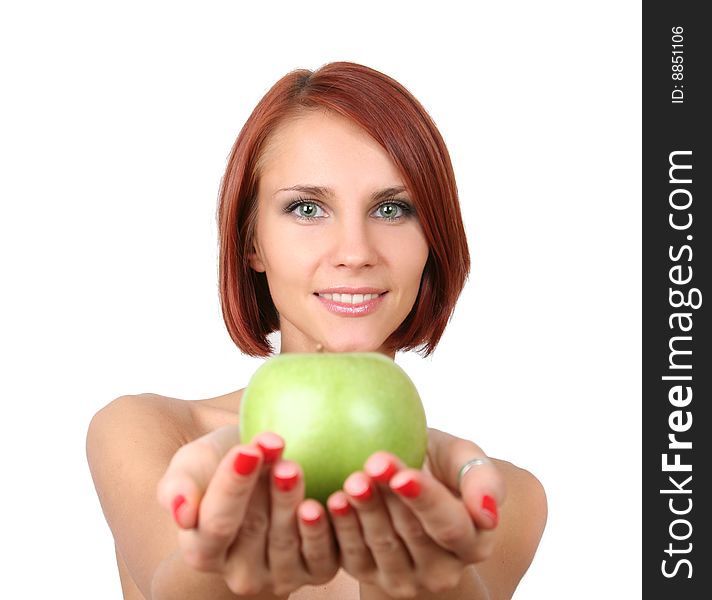 Healthy young girl with fresh green apple. Healthy young girl with fresh green apple