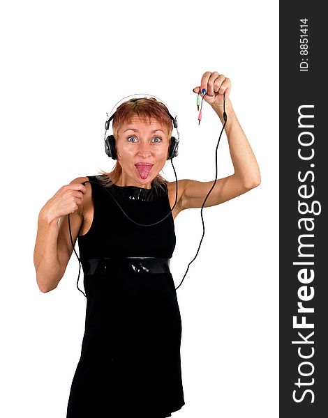 Fashion girl with headphones on white background