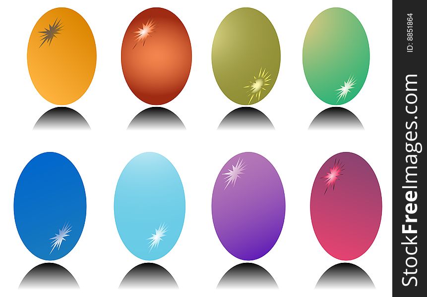 Eight Easter eggs with path