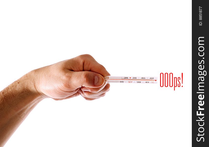 A hand with thermometer on a white background