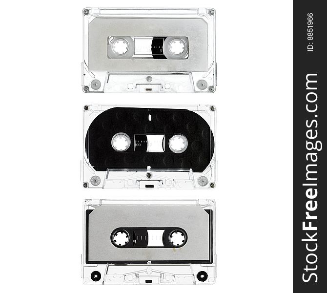 Three Old Cassettes Isolated On White