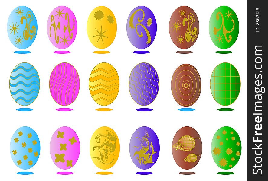 Easter eggs with golden ornaments