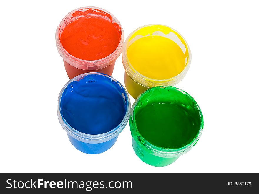 Four banks of paint of different colors