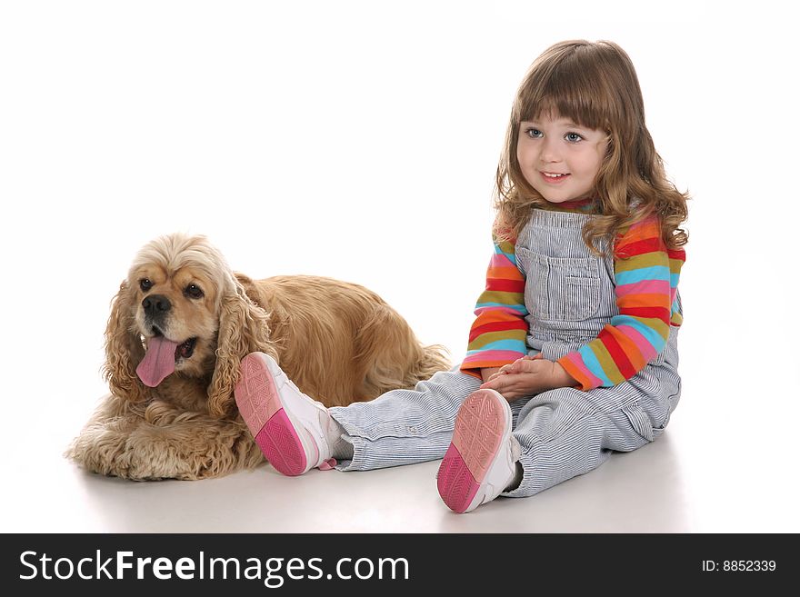 Beauty a little girl and American Cocker Spaniel. Beauty a little girl and American Cocker Spaniel