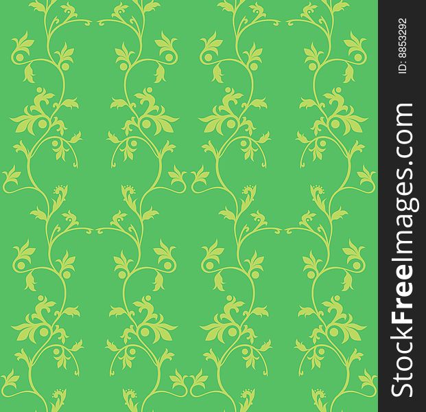 Vector seamless floral background green color.