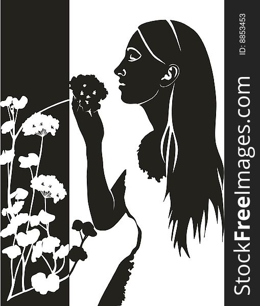 Vector. Black girl with flower. Vector. Black girl with flower