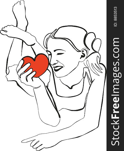 Vector. Girl with red hearth. Vector. Girl with red hearth