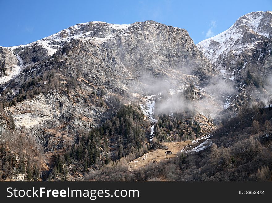 Lonley hut in the swiss alps. Lonley hut in the swiss alps