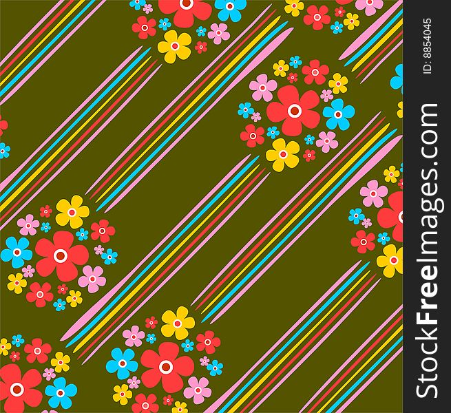 Abstract floral pattern with strips on a green background. Abstract floral pattern with strips on a green background.