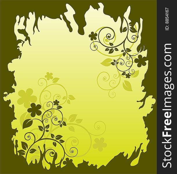 Green floral pattern with flowers on a light background. Green floral pattern with flowers on a light background.