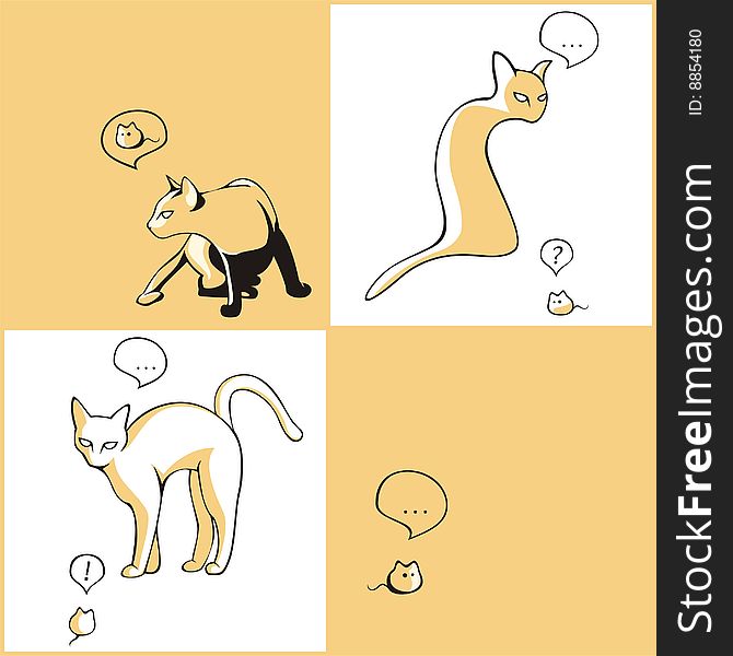 Cats and mouses. 2 colors. Vector. Cats and mouses. 2 colors. Vector.