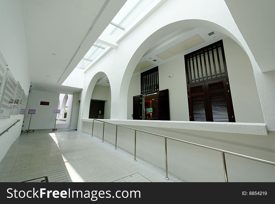 Sloped walkway with arches and railings. Sloped walkway with arches and railings