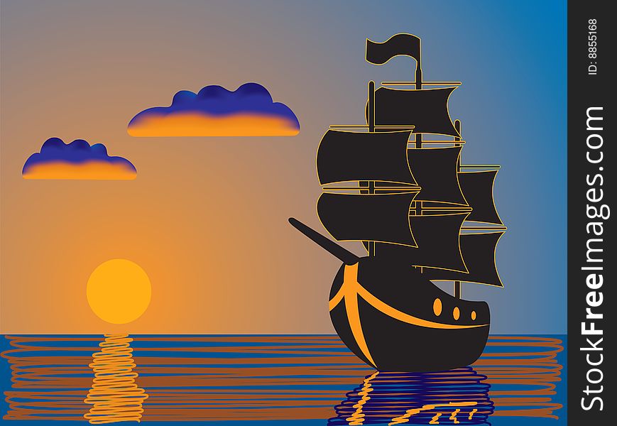 Silhouette of a ship sailing at sunset. Silhouette of a ship sailing at sunset