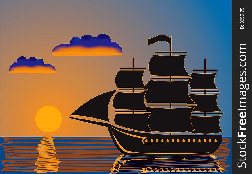 Silhouette of a ship sailing at sunset. Silhouette of a ship sailing at sunset