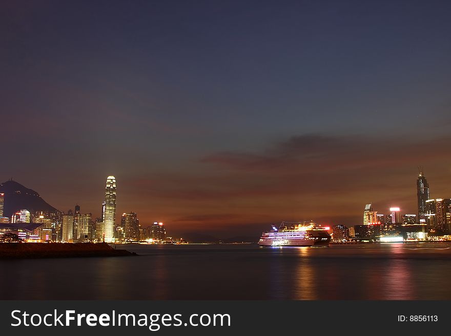 Hong Kong Victoria Harbour at Night showing Hong Kong side & Kowloon side. Hong Kong Victoria Harbour at Night showing Hong Kong side & Kowloon side