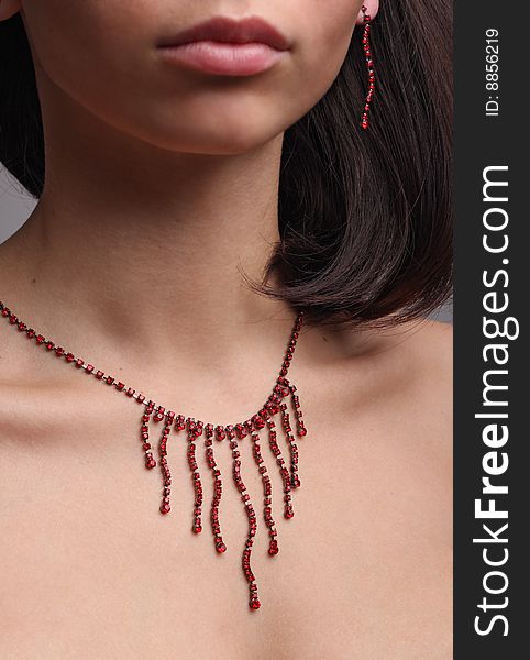 Beautiful adornment on neck of young woman