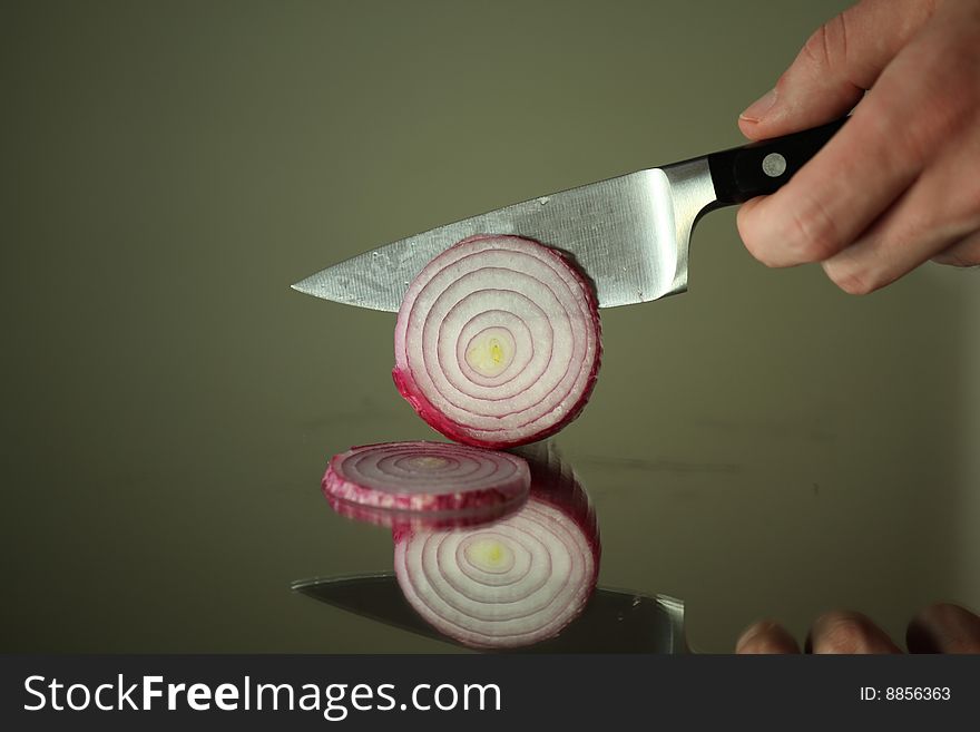 Onion Cut With Knife